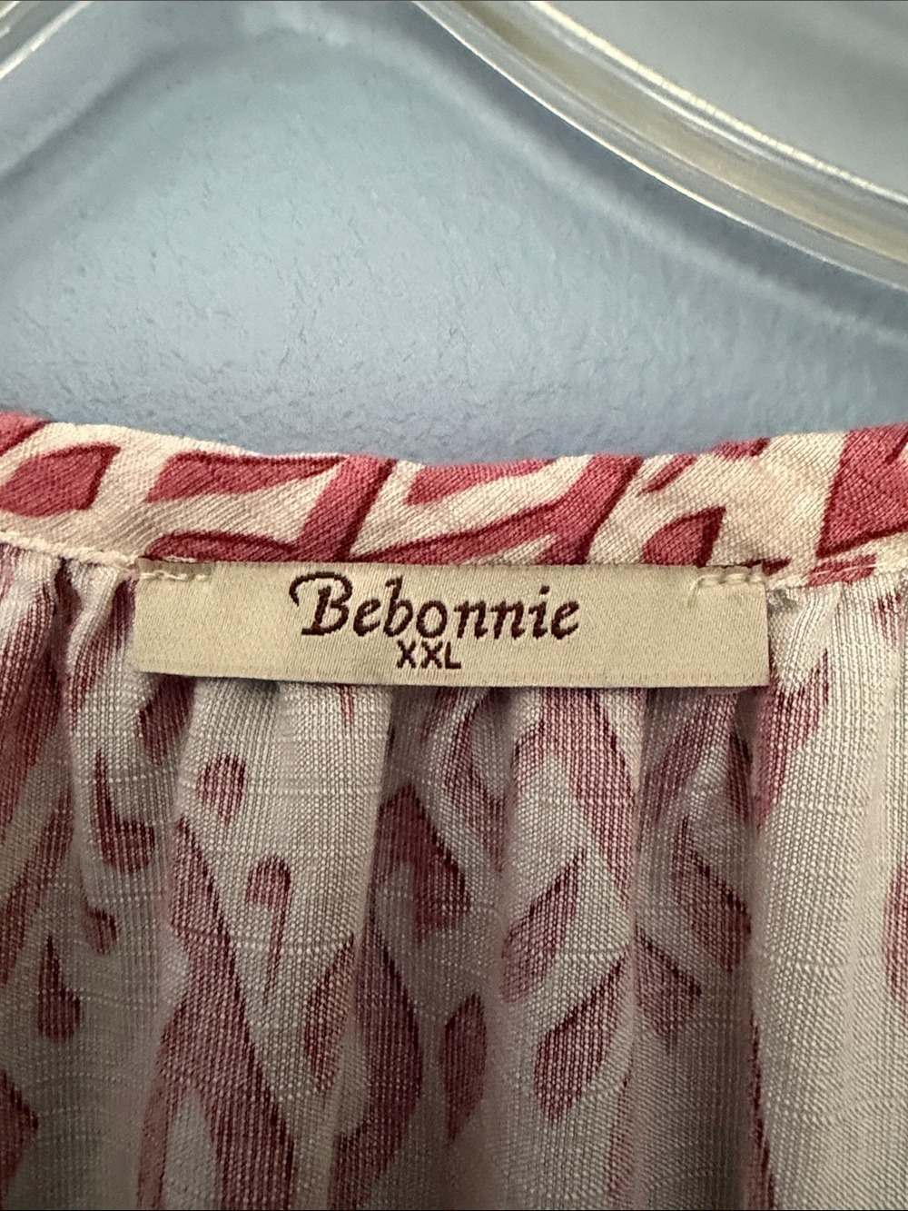 Bebonnie Lightweight Cream Peasant Top Women’s XXL Coral Geometric Print Boho - Picture 3 of 11